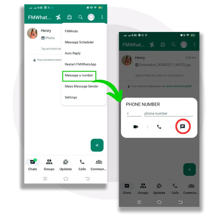 FM whatsapp apk download by using this crazy feature Message a Number without Saving any Contact